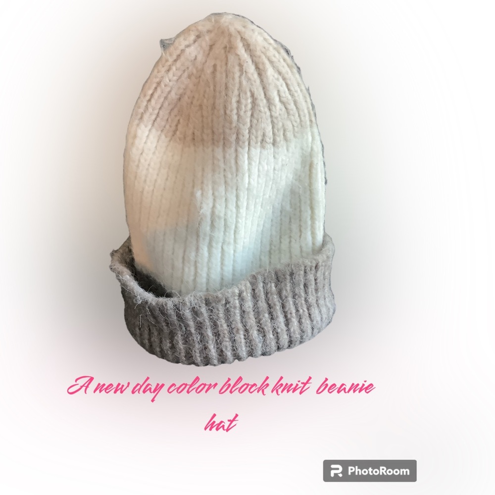 A new day color block a knit beanie hat